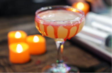 Death by Sidecar cocktail with a blood-red rim